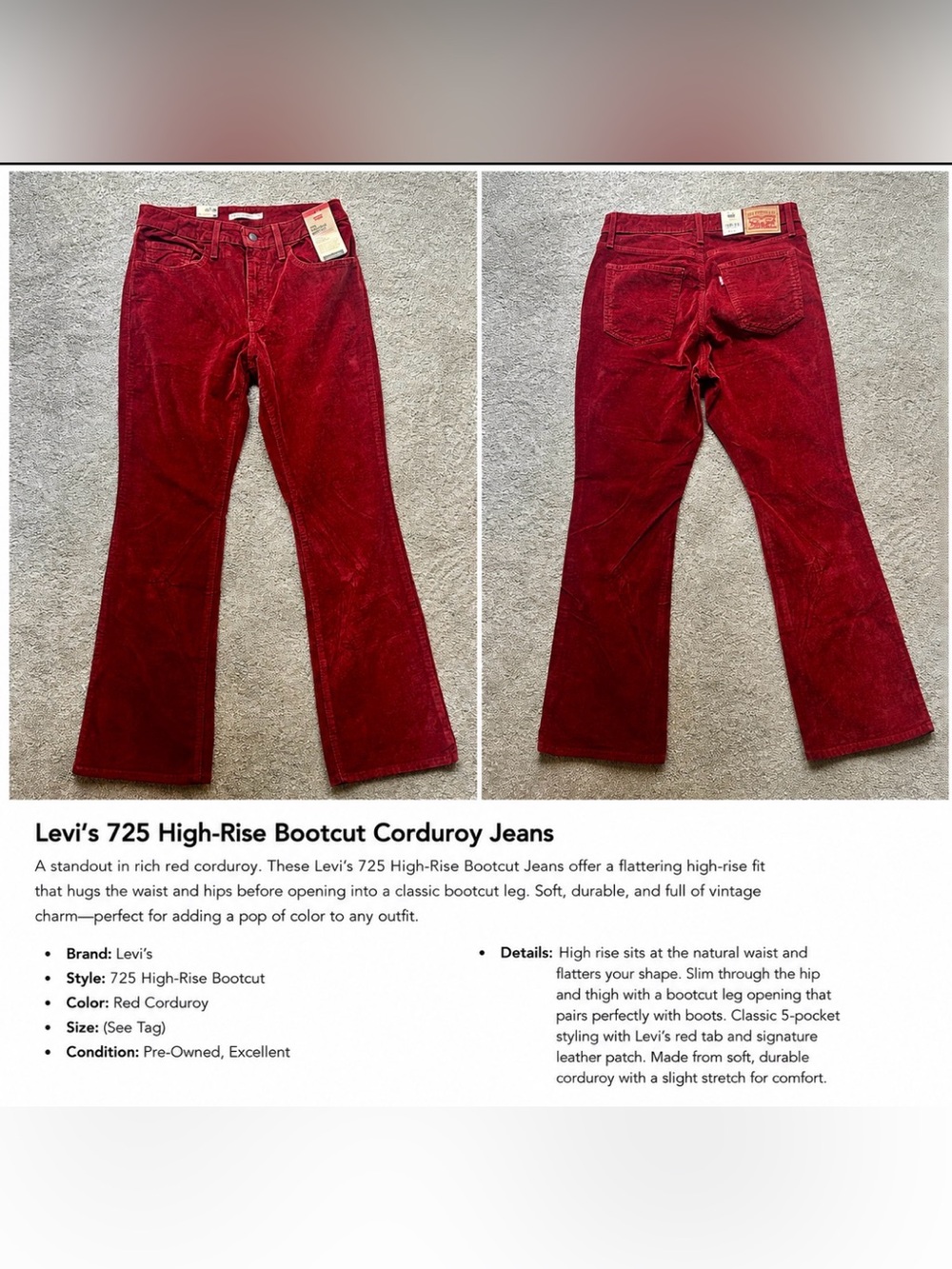 Levi's Red Corduroy Bootcut Jeans